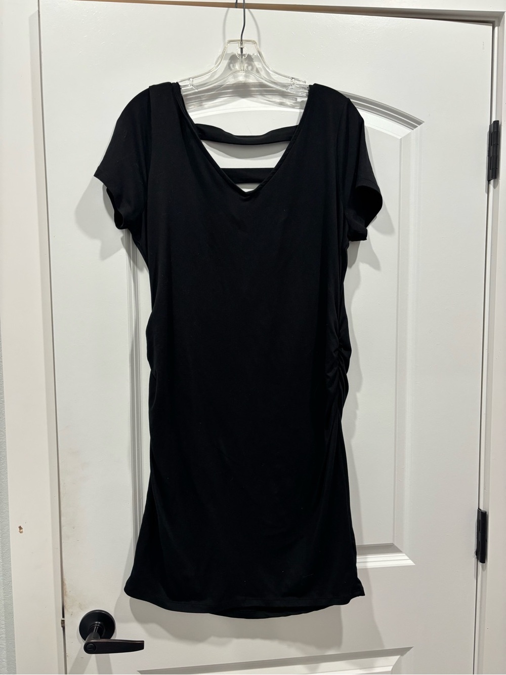 Maternity Full Moon Stitchdfix Black Short Sleeve V-Neck Dress with Back Strap